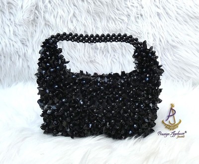 PrestigeApplause Black Handmade Beaded Handbag | Crystal Evening Clutch | Statem