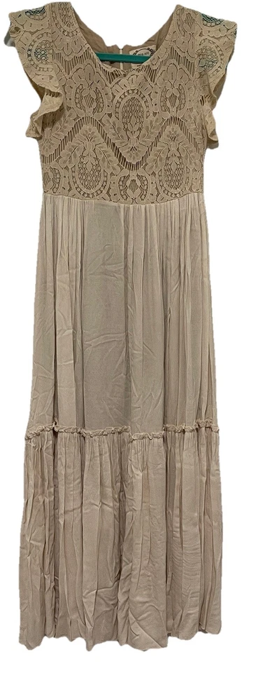 Mia Joy Girl’s Maxi Dress Beige Tiered Ruffle Pageant Fancy Tea Party Size 10 - Image 2 of 4