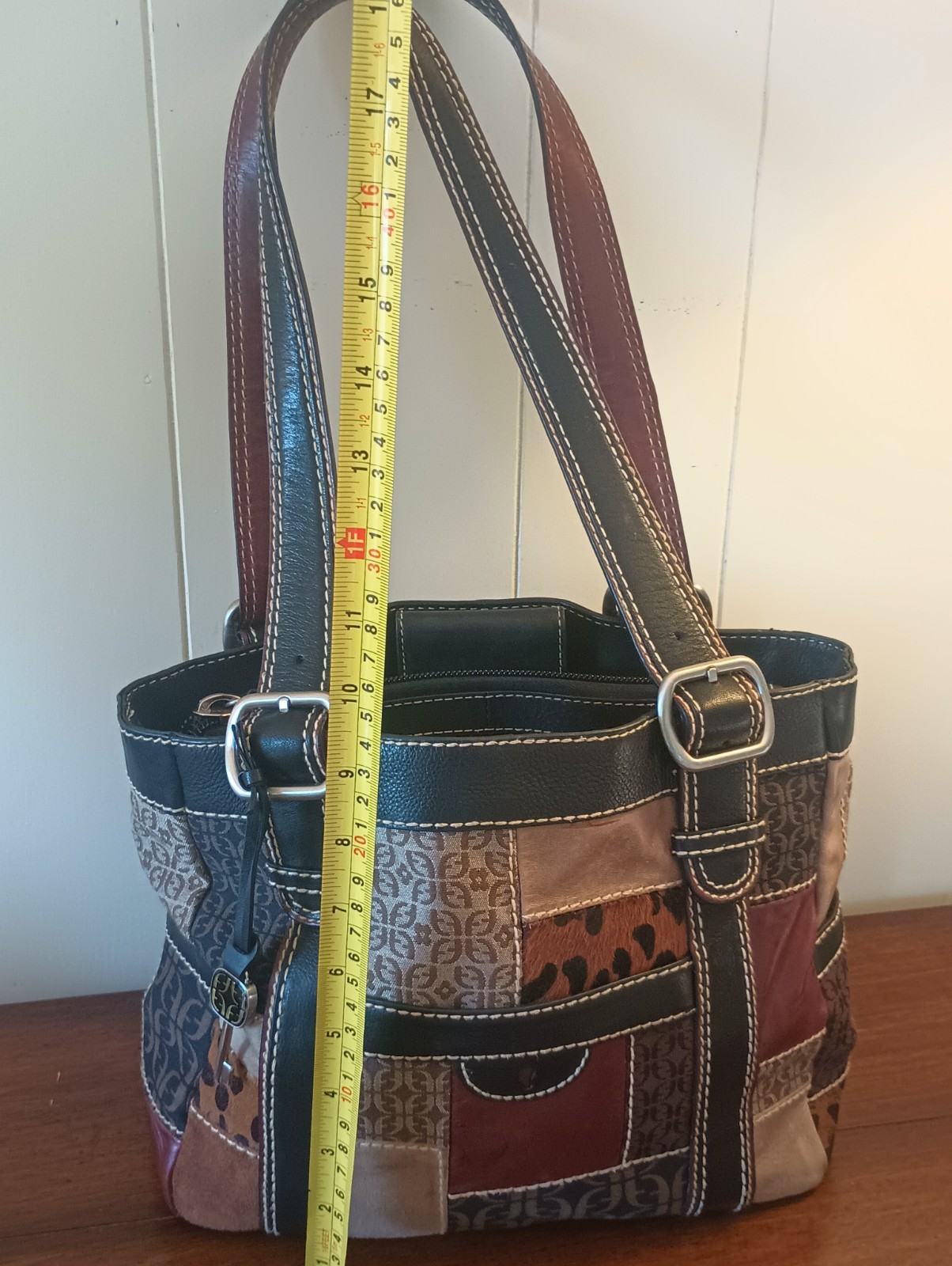 Fossil Patchwork Leather Handbag Purse Animal Pri… - image 13