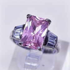 Size 5.75, Sterling silver fashion ring, 925 silver emerald pink Quartz crystal