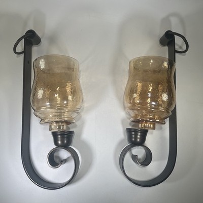 Uttermost Joselyn Wall Sconce Candleholders Metal Amber Glass Adjustable X2