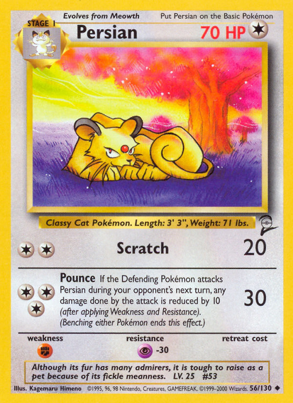 Persian 56/130 Uncommon Base Set 2 Pokemon Moderately Played