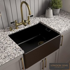LSC Belfast 595 1.0 Bowl Matt Black Ceramic Kitchen Sink & Bronze Waste