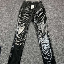 Boohoo by Kourtney Kardashian Trouser Pants Women 8 Black Shine Straight 30x34