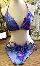 Blue Purple Pink Triangle BIKINI SET Adjustable, Straps Tie Closure Halter, Wave