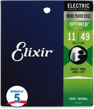 Elixir Strings 19102 Optiweb Electric Guitar Strings - .011-.049 Medium (5-pack)
