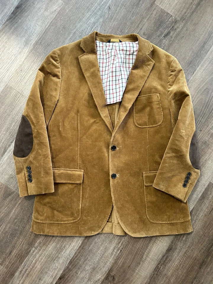 Brooks Brothers Regent Bronceado Ancho Pana Codo Parche Chaqueta Norfolk 44R Foto 3 de 4