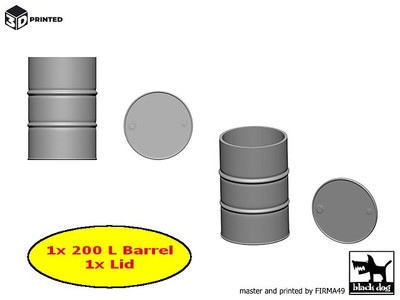 Black Dog 1/16 120mm 200 liter 55 gal Fuel / Oil Drum (1 barrel & 1 lid) 3D16016