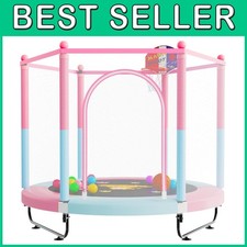 5ft Kids Trampoline with Basketball Hoop - Pink/Blue