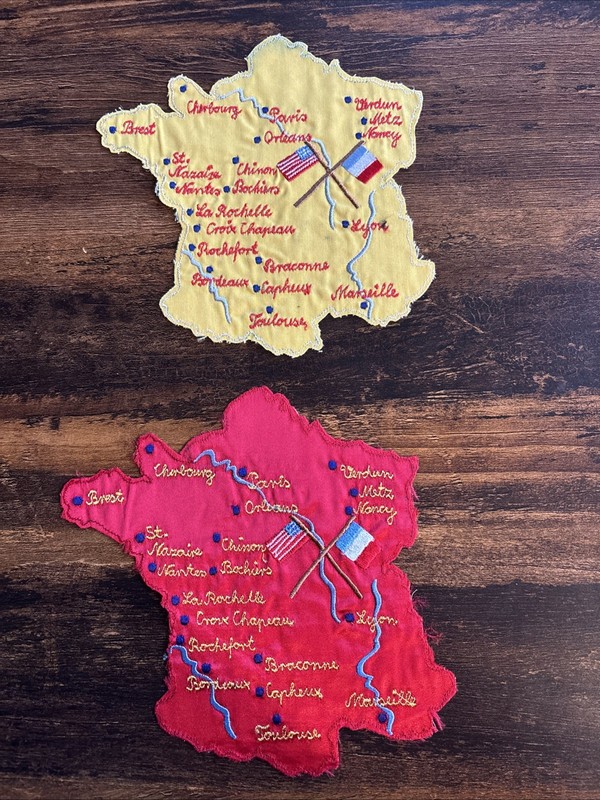 WWII Embroidered France Map Felt Patches – Liberation Souvenir (2) Original Rare