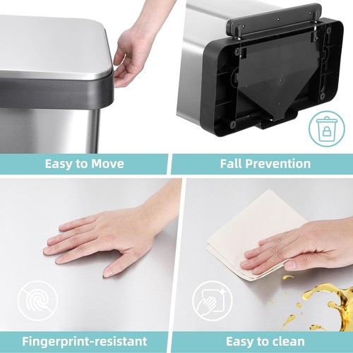 2 x 9.5 Gal Dual Trash Can w/Soft Close Lid for Home & Office Silver - Picture 4 of 7