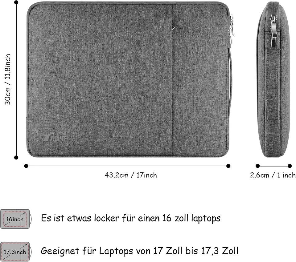 Laptoptasche 17 - 17,3 Zoll Schutz Laptophülle mit Griff 2 Fach Notebooktasche D - Bild 2 von 4