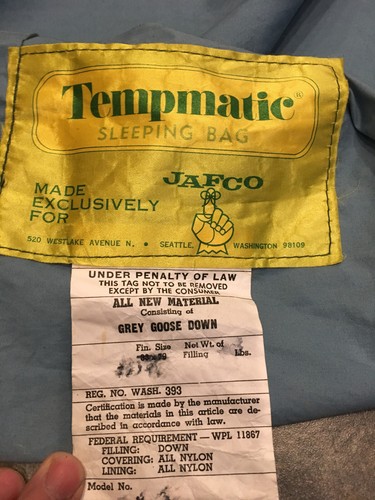 VINTAGE JAFCO TEMPMATIC DOWN SLEEPING BAG - Picture 5 of 7