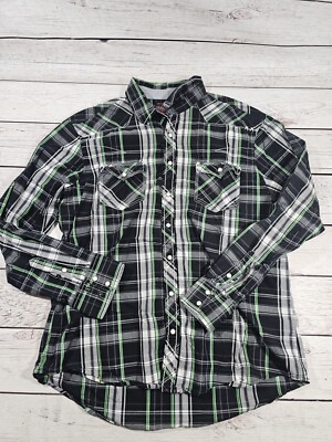 Rock & Roll Cowboy Mens XL Pearl Snap Plaid Long Sleeve Plaid Western Shirt I3 