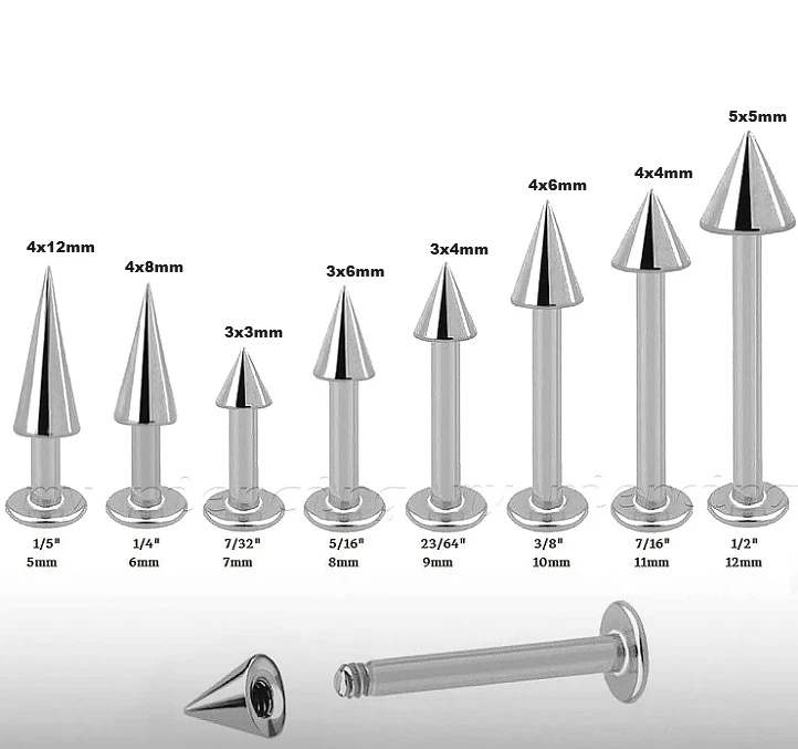 PAIR 20G 18G 16G 14G 316L Surgical Steel Spike Labret Monroe Tragus 5mm-12mm - Image 3 of 4