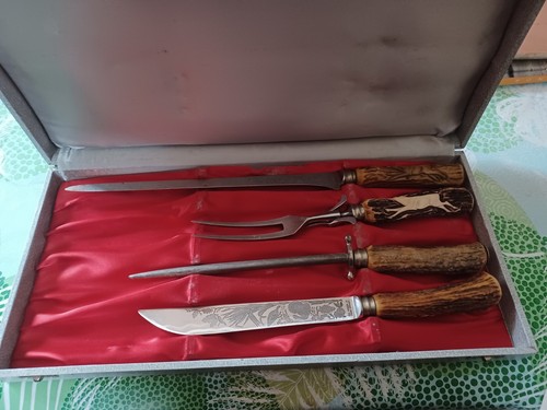 Service à Découper Chasse Vénérie – Solingen H.Reif-Feinsteahl, Manche Bois De Cerf