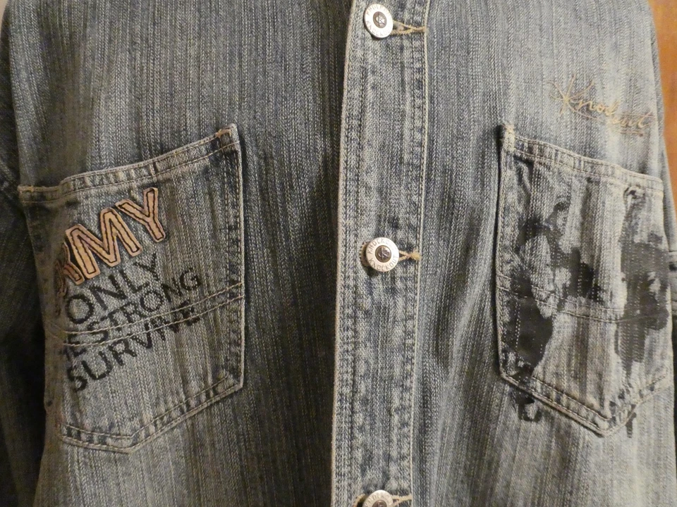 Camisa vaquera de mezclilla 100 % algodón Knockout para hombre gráficos tema militar 2X Foto 4 de 4