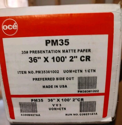 Oce PM35  35# PRESENTATION/ Plotter MATTE PAPER 36'' X 100' 2'' CORE New In Box!!