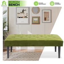 47" Green Tufted Ottoman Modern Rectangle Footstool Upholstered Bench Wood Foot