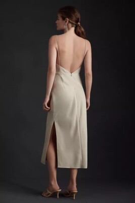 bhldn champagne dress BHLDN CHAMPAGNE Women's August Satin Charmeuse Midi Dress, US 2/UK 6