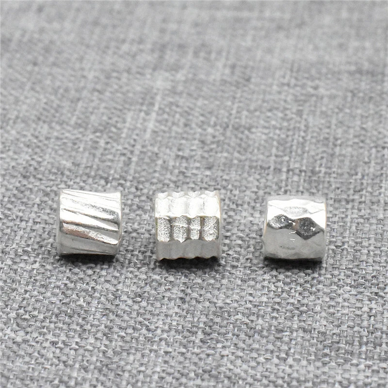 6 piezas de cuentas pequeñas de barril martilladas de plata de ley 925 para collar pulsera Foto 3 de 4