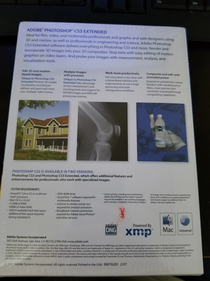 Adobe Photoshop CS3 Extended, Sealed Retail Box, Macintosh, PN 19400083, Full - Image 2 of 3