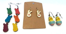 Fun 3 Pairs Easter/Spring Themed Dangle Pierced Earrings-Bunnies Chicks