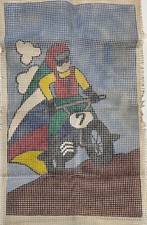 Vintage NOS: MOTORCYCLE DIRT BIKE Latch Hook Rug Wall Hanging Canvas 20x33
