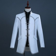 Mens 2 Piece Suit Gothic Costume Tuxedo Tailcoat Long Jacket Trousers Prom