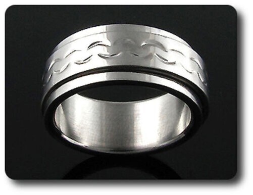 Herrenring Mit Wellenmuster Aus Stahl Mit Drehbarem Ring-image