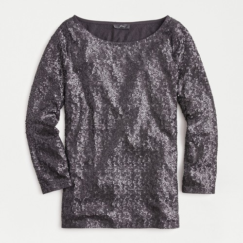 Neu! J Crew Gr. XS X-Small 3/4 Ärmel schwarz Pailletten Bluse Top Shirt Neu mit Etikett AE984 - Bild 1 von 9