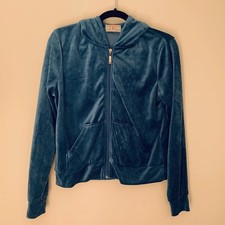 F&f Jacket Women’s Small Blue Velour Full Zip Long Sleeve Hoodie Pockets