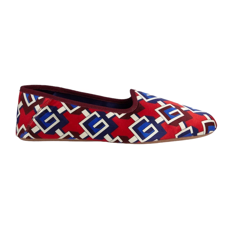 Authentic Men's Gucci Red Satin Voyage Geometric G Print Slipper Shoes New $570 - Image 3 of 4