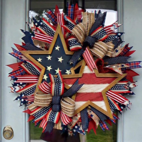 Large 4th of July Patriotic Front Door Wreath Indoor Outdoor Holiday Home Decor