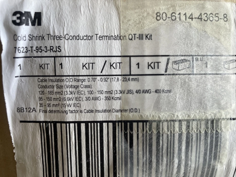 (C) KIT 3M ENCOGIMIENTO EN FRÍO TÉRMINO 3 CONDUCTORES QT-III 7623-T-95-3-RJS (Falta 1) Foto 3 de 3