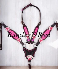 Western Tack Set Horse |  Pink Color With Card Tooling Tack Set