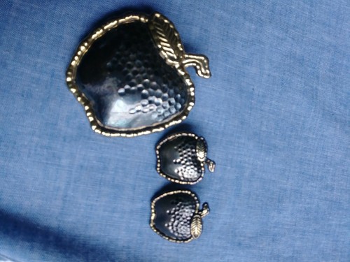 VTG Large Apple Brooch Necklace Pendant Silver Tone Gold Tone With Earrings - Picture 3 of 7