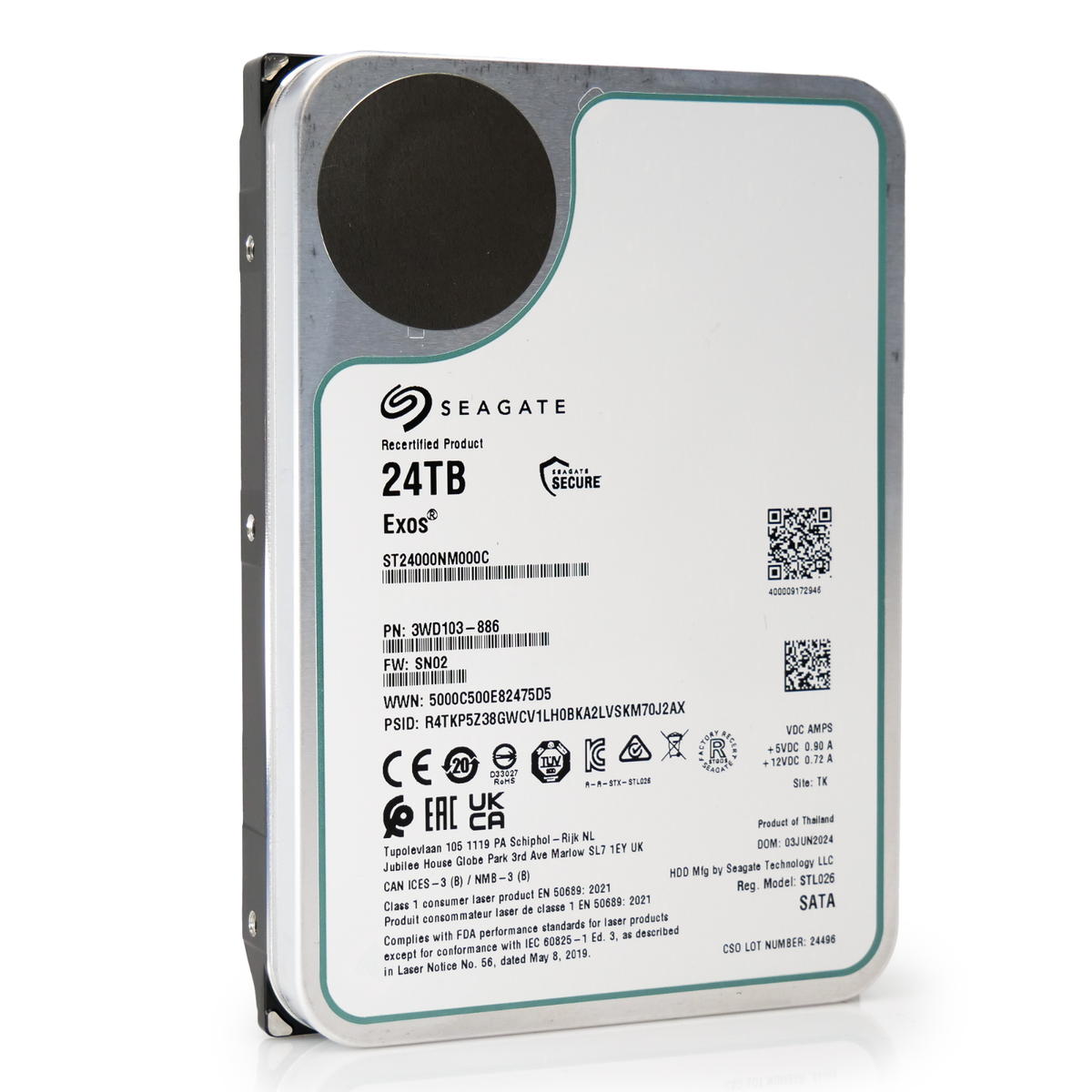 Recertified Seagate Exos 24TB SATA HDD ST24000NM000C 7.2K RPM 6Gb