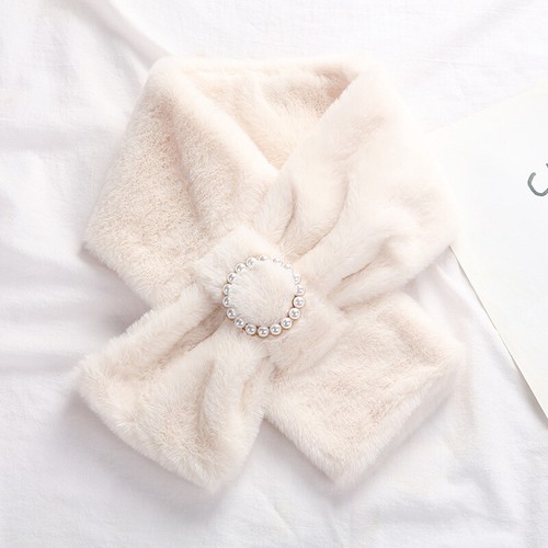 Faux Rabbit Fur Collar Scarf Women Pearl Button Cross Plush Scarf Soft Winter . - Picture 10 of 19