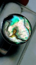 SPECTACULAR ABALONE SHELL INLAYS IN STERLING SILVER.925 RING SIZE 8.75-9.0 