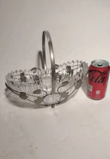 Vintage Brides Wedding Basket Glass Sawtooth Rim Bowl Silver Metak Caddy