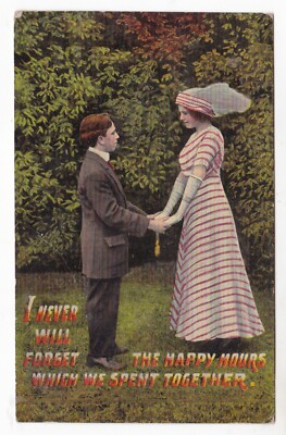 1911 CRESCENT OKLAHOMA ROMANTIC COUPLE HAPPY HOURS VINTAGE POSTCARD OK MARSHALL
