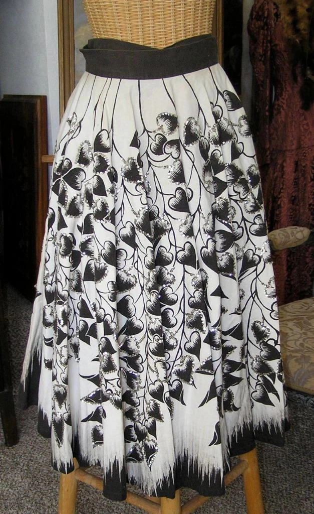 1940s Londy of Mexico Black Silver Hand Painted Foliage Mexico