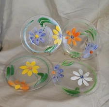 Italian Glass Textured Thick Hand Painted Deep Dish Plate 4 Set  8 1/2in