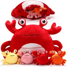 Crab Plush Toy Set 5 Pcs - 1 Mother 13.8in 4 Baby 3.9in - Cute Gift