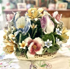 Vintage LARGE 14 1960s Capodimonte Porcelain Flower Basket Made In Italy READ