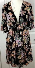 Lovestitch Flutter Sleeve Floral Mini Dress Small Stretch Black Multicolor NWT