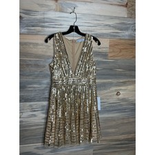 NWT MAC DUGGAL Gold Embellished Sleeveless V-Neck Mini Dress Women’s Sz 8