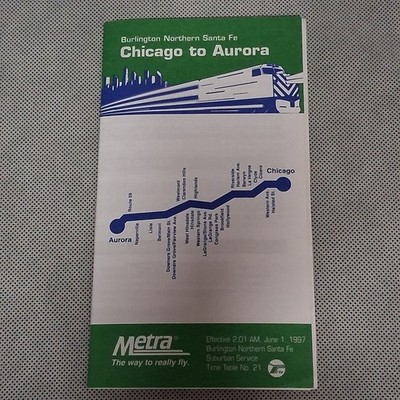 1997 Metra Fahrplan Chicago nach Aurora Chicago Area Metropolitan Rail BNSF