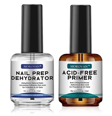 Morovan Professional Nail System Acid Free Primer& Nail Prep Dehydrator Set